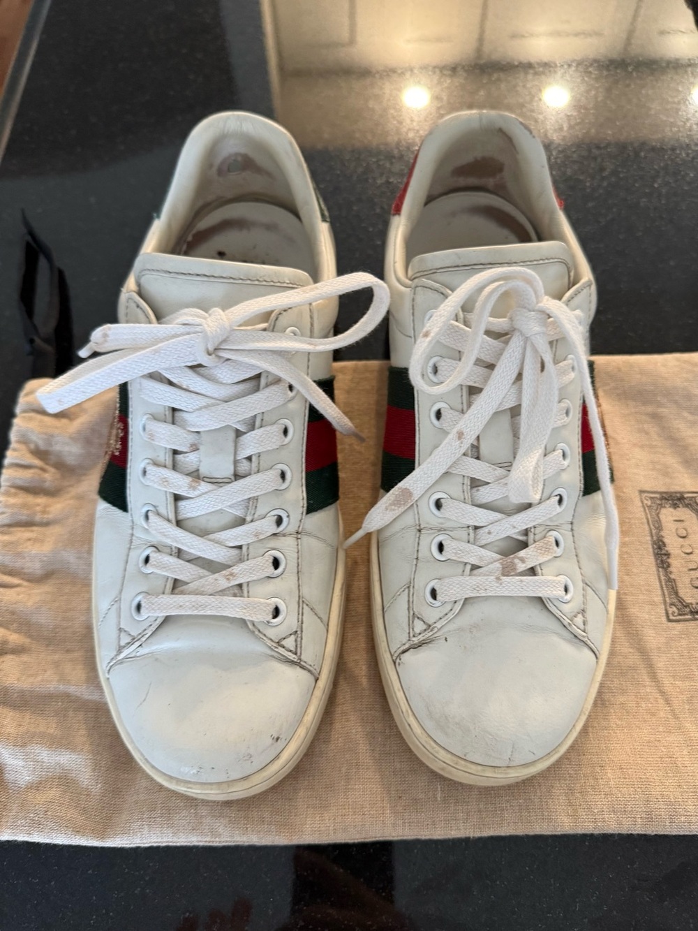 Gucci White Leather Sneakers with Red & Green and Gold Bee - Picture 4 of 8
